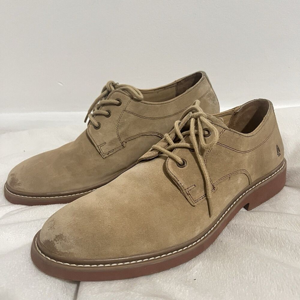 Hush Puppies Mens Detroit Plain Toe‎ Oxford Shoes Size 12 Beige Tan Suede Office
